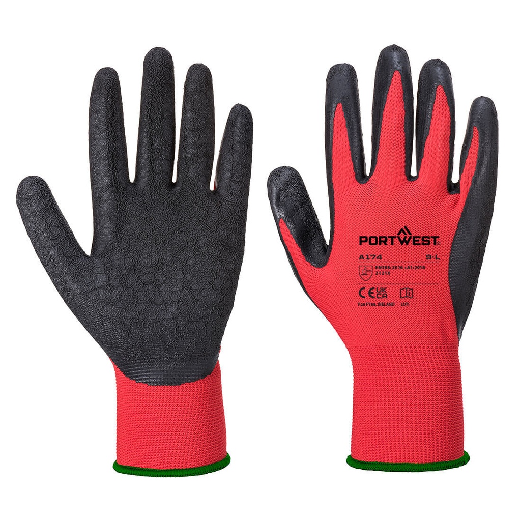 [A174R8RS] Flex Grip Latex Handschuh - Rot/Schwarz (S)