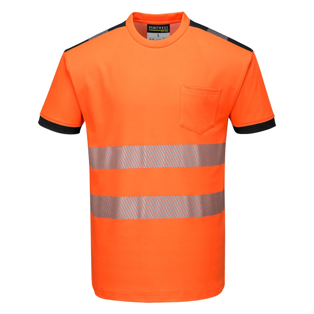 PW3 Hi-Vis Cotton Comfort T-Shirt kurzarm - Orange/Schwarz