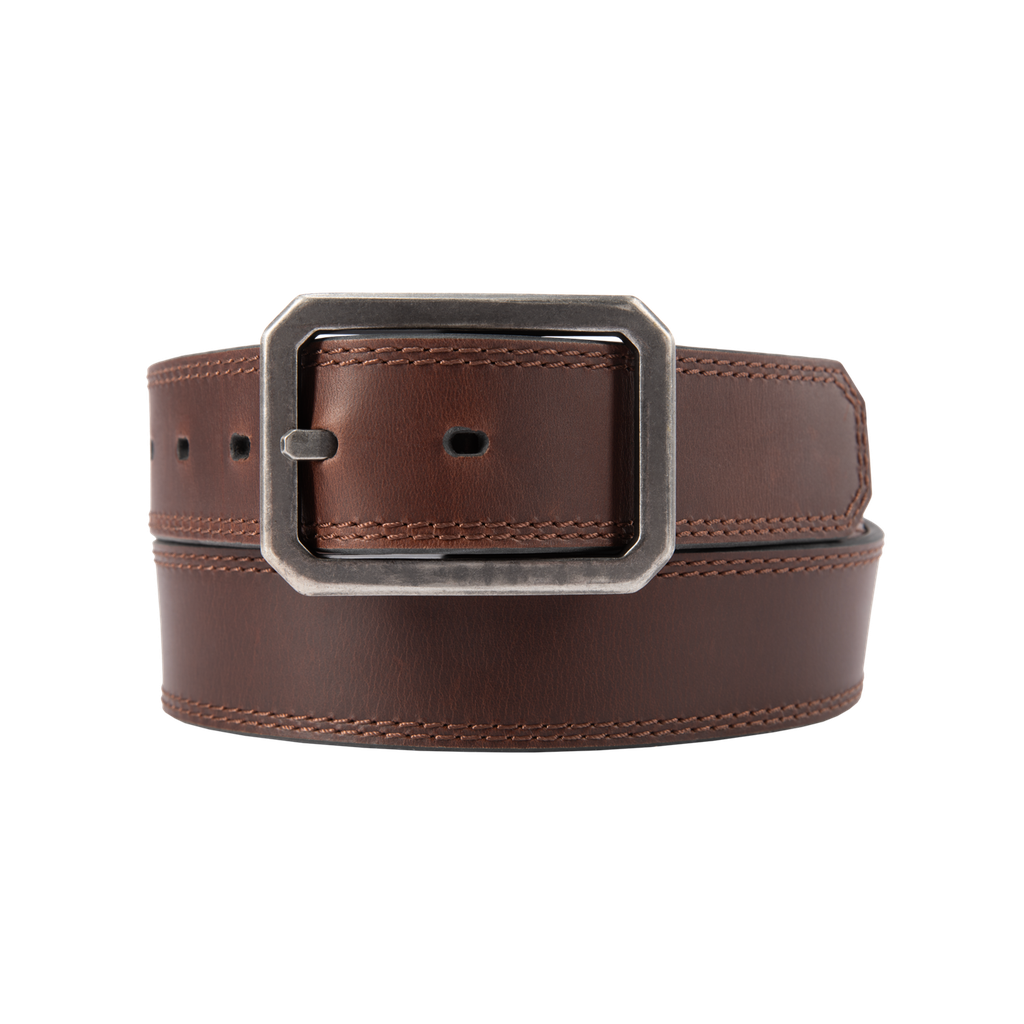 [803617-20138W] Leather Reversible Center Bar Buckle Belt - Dark Brown (38W)